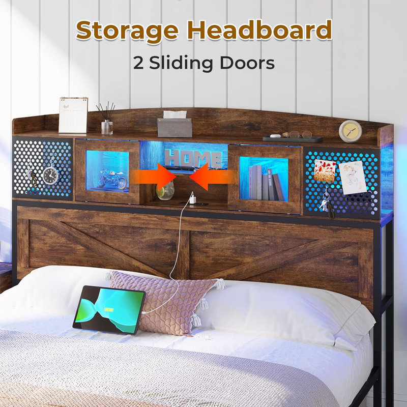 Alsibiaoes Bed Frame With Bookcase Headboard King Rustic Brown